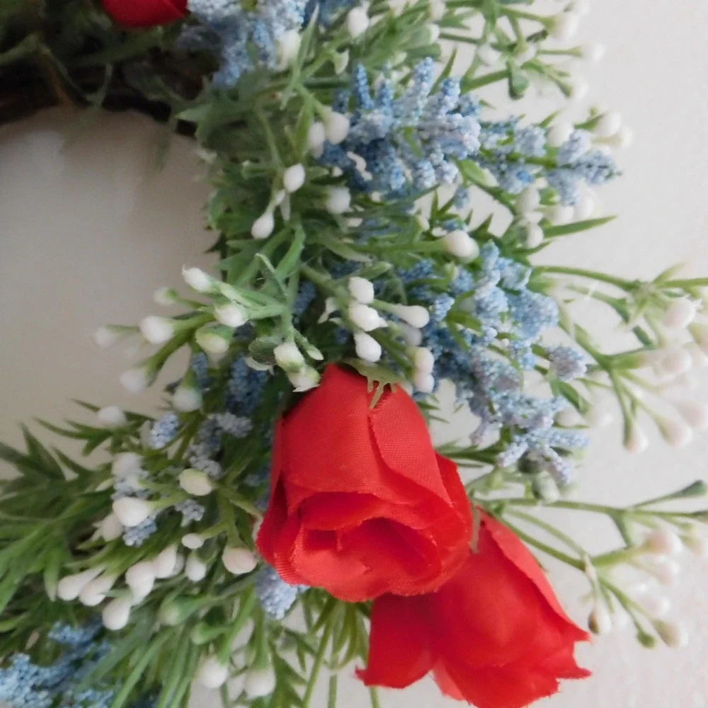 Patriotic Candle Ring Red White Blue Mini Wreath Cabinet‎ 4th of July